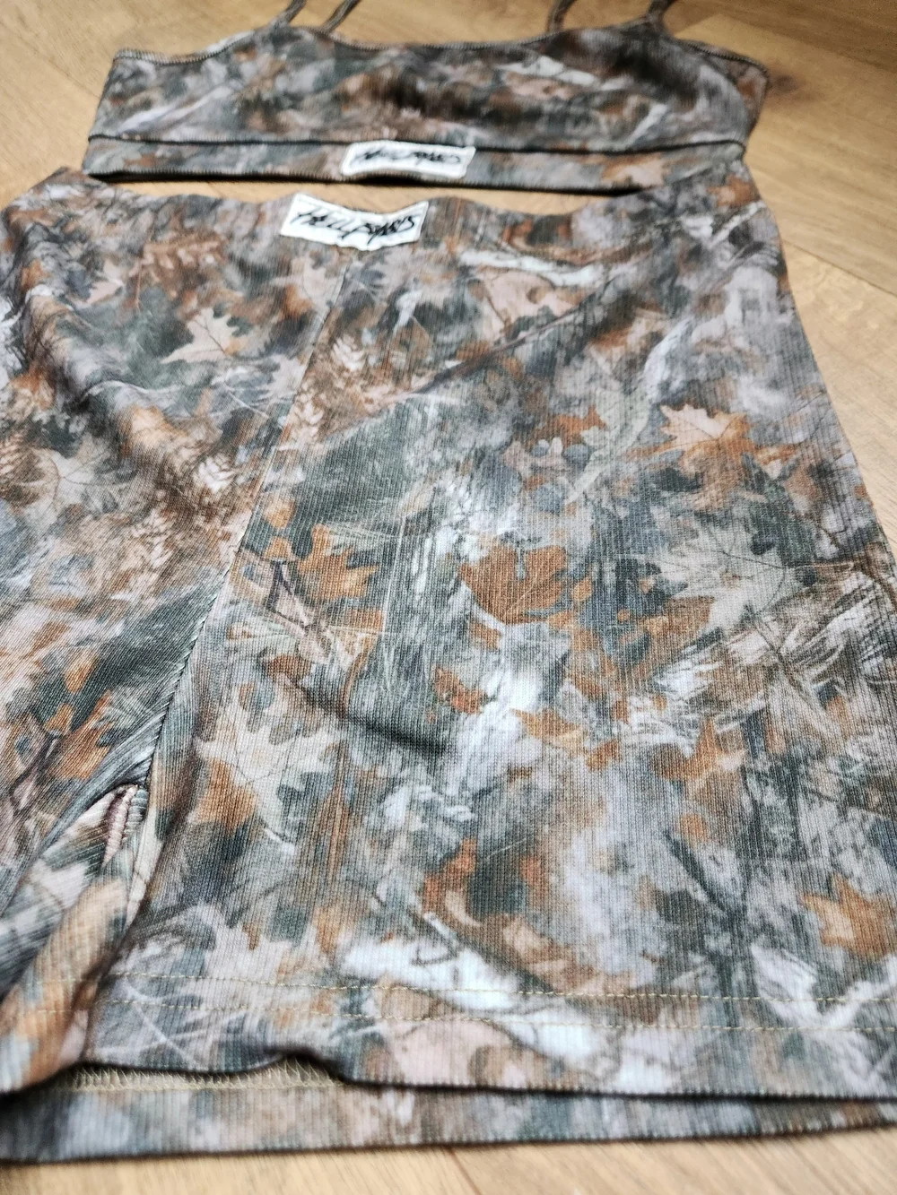HELL BABES Camo Matching Ribbed Set Bra & Shorts Medium NWOT